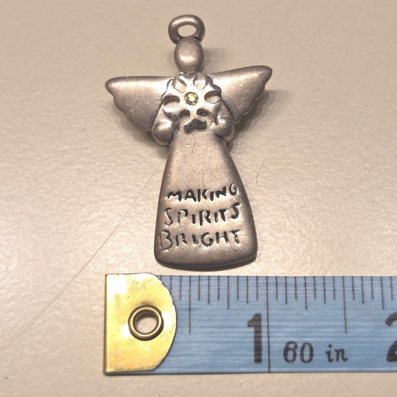 Vintage Silver Tone Angel "Making Spirits Bright" Snowflake Christmas Brooch Pin - Picture 2 of 3